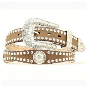 Blazin Roxx Leather Scalloped Rhinestone Concho Belt